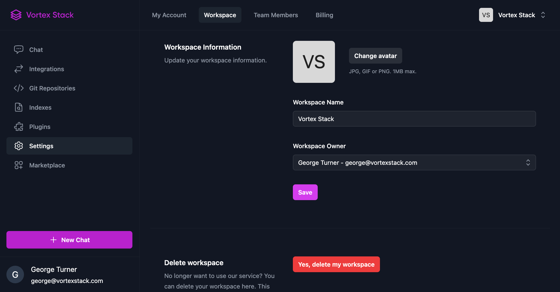 Change your workspace details